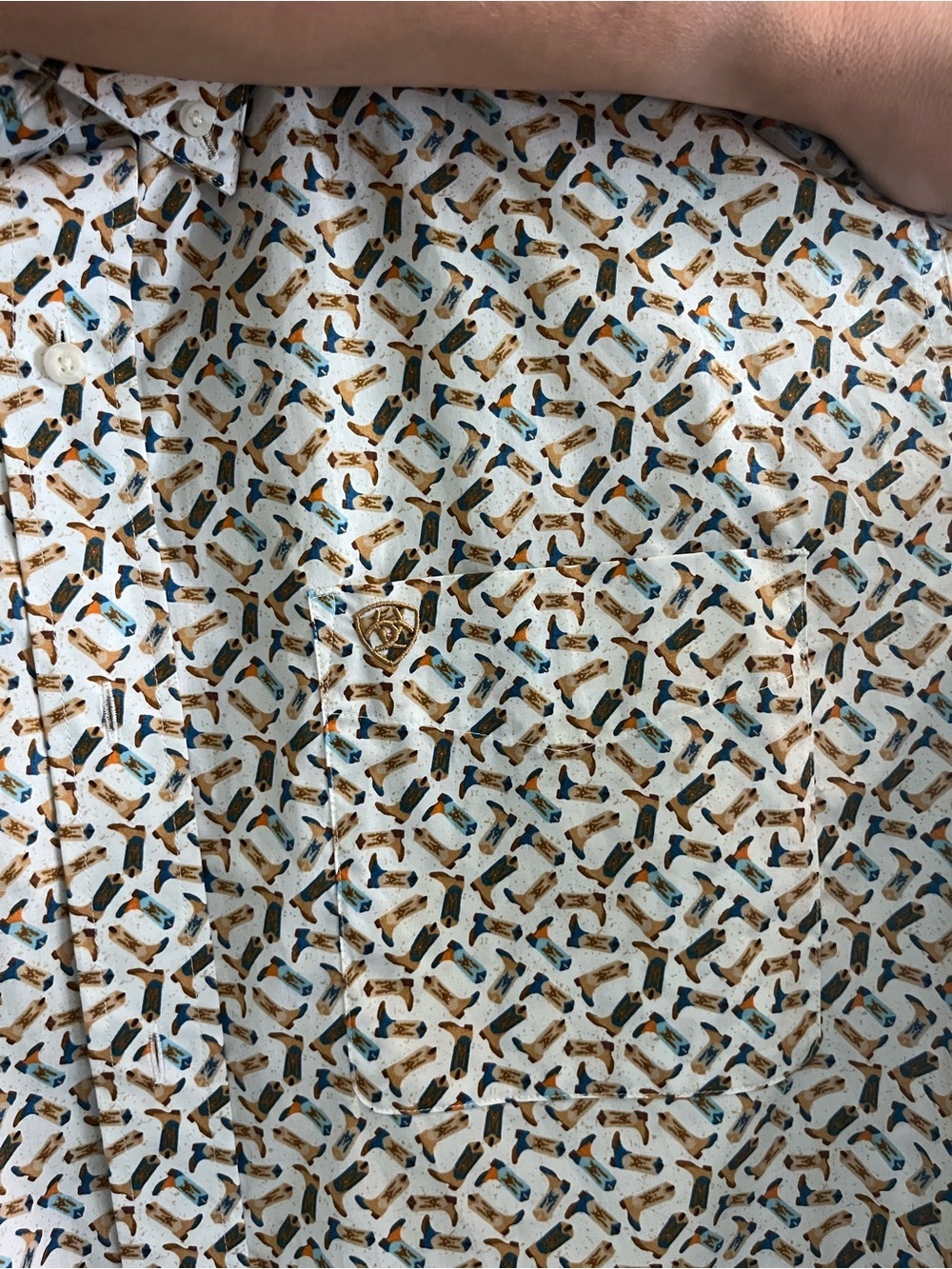 Ariat Cream Button-Up Shirt with Navy & Brown Boot Print - Picture 4 of 6